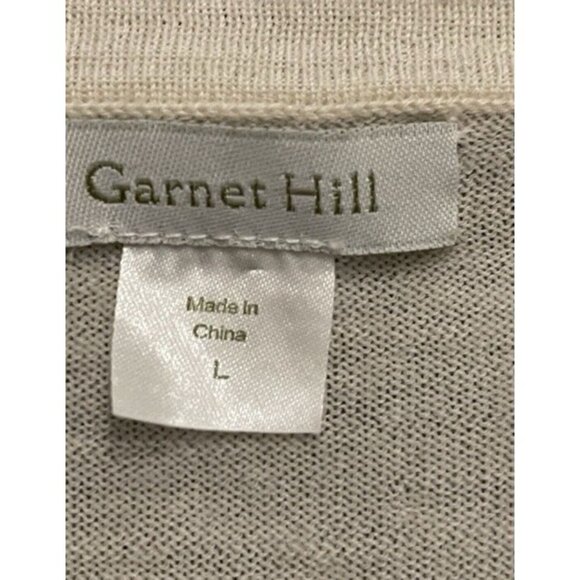 Garnet Hill 100% Merino Wool Cardigan L Ivory Gray Floral Appliqué Bead Sweater - Picture 7 of 11